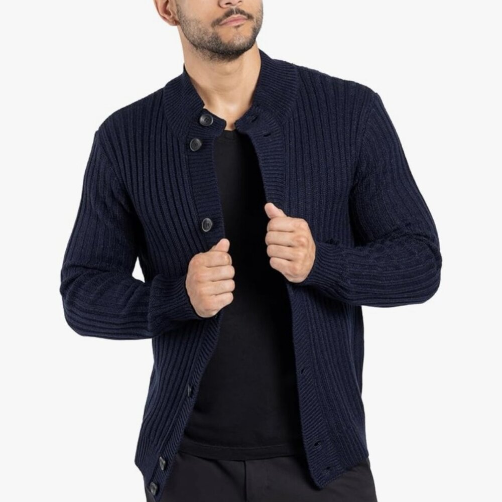 XRAY Men's NEW Mock Neck Cardigan Sweater‎ Navy | Size XL